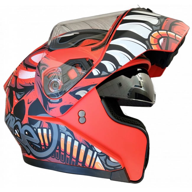 Casca moto flip up X-One "Alien"cu ochelari de soare, negru / rosu