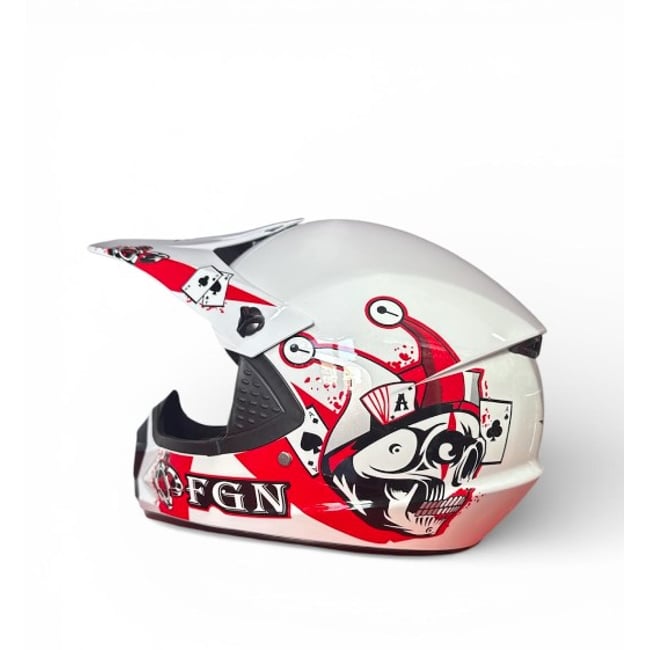 Casca cross Atv, Enduro FGN, culoare alb/rosu, marimea XL (61-62)