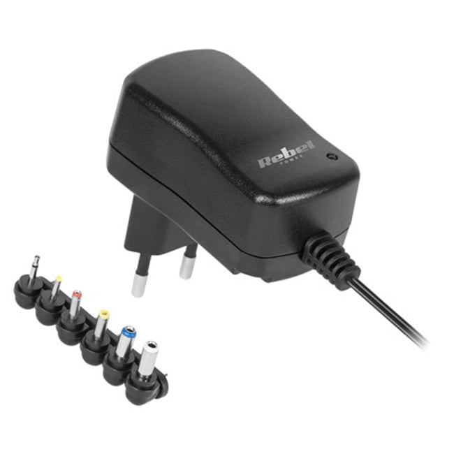 Alimentator stabilizat universal, tensiune iesire 3 / 4,5 / 5 / 6 / 7,5 / 9 / 12v, polaritate variabila, 1000mah