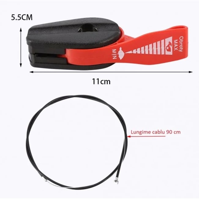 Cablu acceleratie cu maneta compatibil cu motocoase, motocultoare, masini de tuns gazonul 90 cm