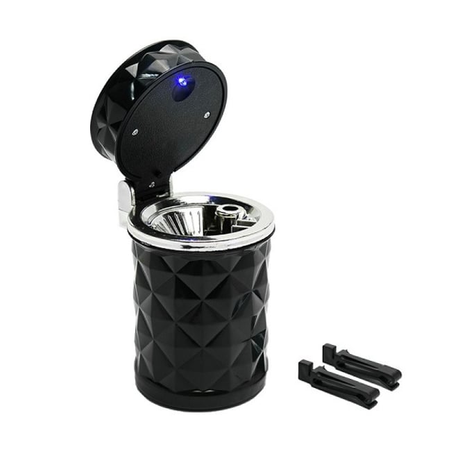 Scrumieră auto LED, cu opțiune de prindere pe grila de ventilație sau în suportul de pahar