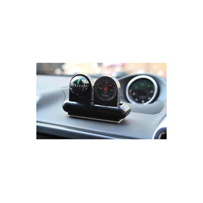 Busola cu termometru, prindere adeziva, negru