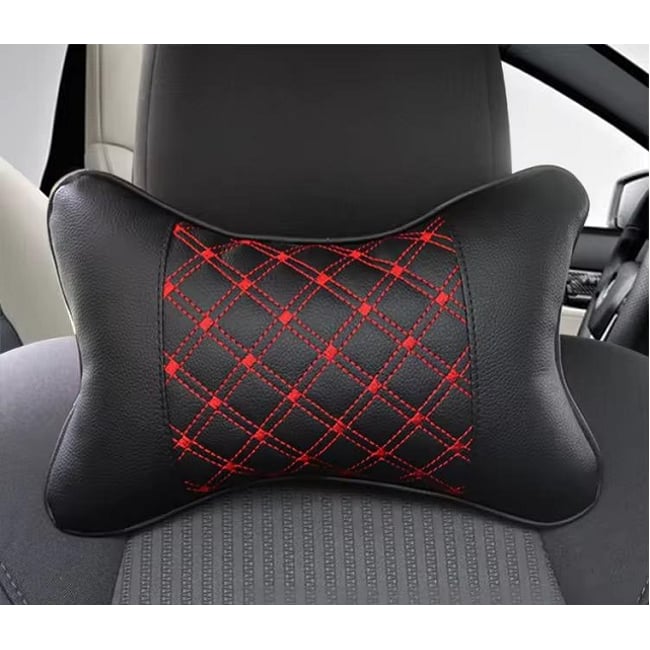 Set 2 pernute tetiere auto, piele ecologica, negru/rosu