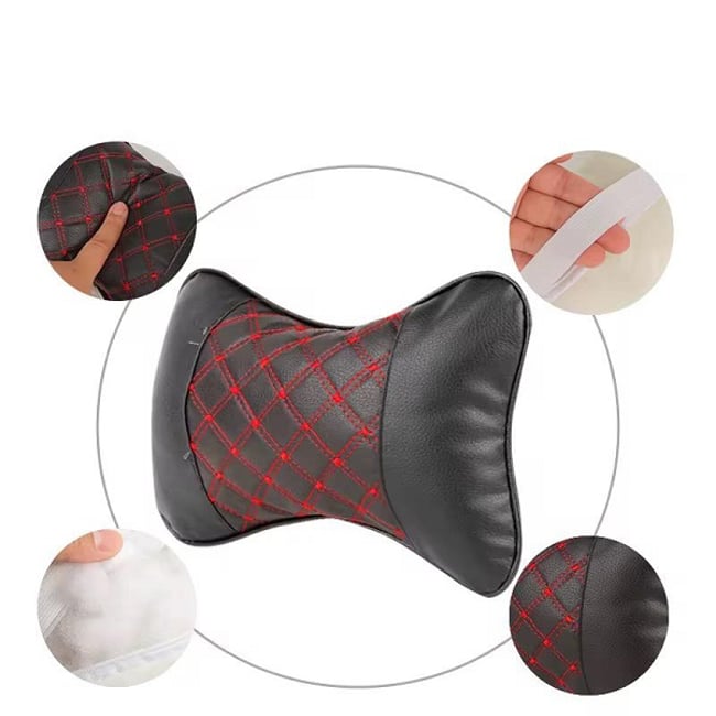 Set 2 pernute tetiere auto, piele ecologica, negru/rosu