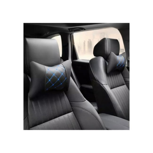 Set 2 pernute tetiere auto, piele ecologica, negru/albastru