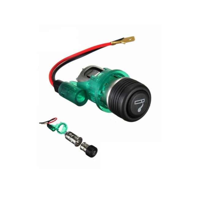 Priza cu bricheta auto universala, 12V, fi28, cu lumina integrata verde