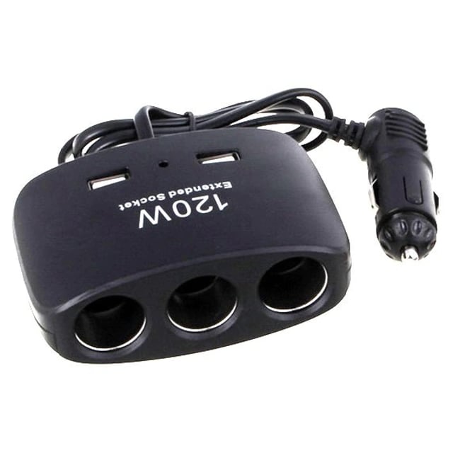 Incarcator Auto Multifunctional Tip Bricheta, Putere 120 W, 3 Porturi Bricheta 12V/24V, 2 Porturi USB 5V/1000mA, Design Modern, Negru