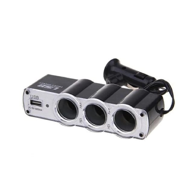 Adaptor priza auto, 60W, 3 x Soclu, cu USB, lungime cablu 70cm