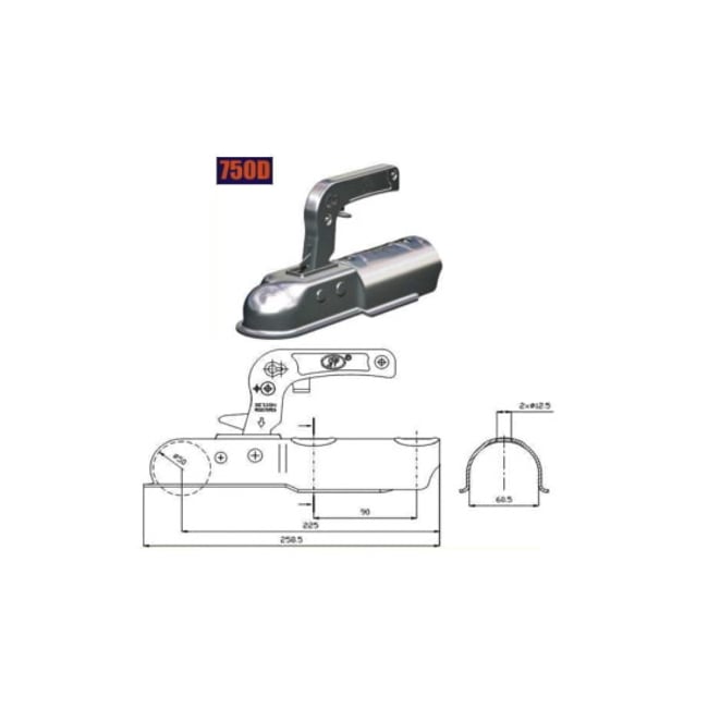 Cupla remorca, masa maxima 750 kg, pentru ax rotund 60 mm