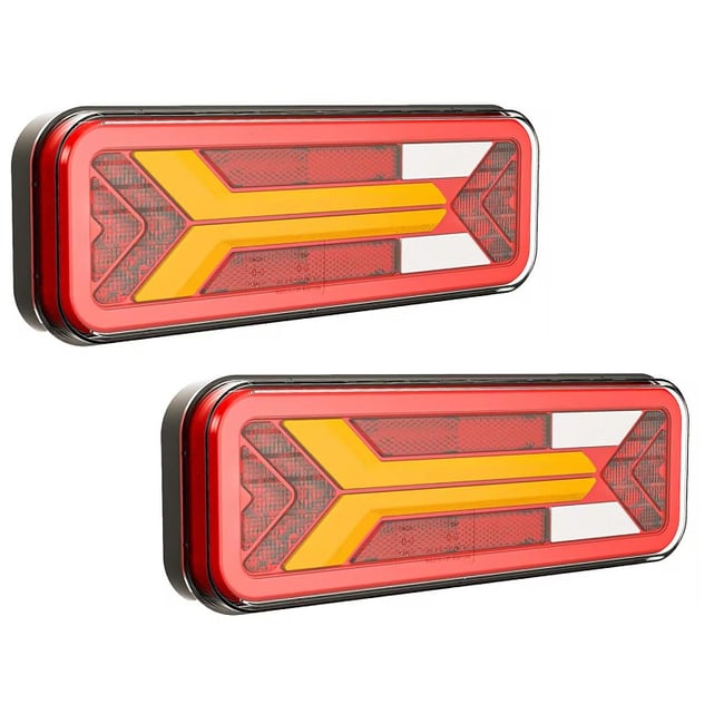 Set 2 lampi spate camion, remorca, trailer, cu led, tensiune 12-24V, IP66, functie pozitie / ceata / marsarier / semnalizare dinamica, stop frana, 283 x 100 mm