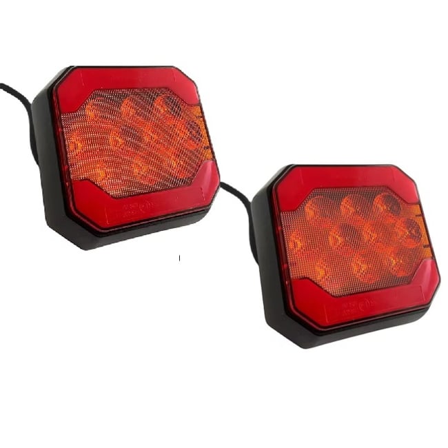 Set 2 lampi stop pentru remorca, tensiune 12-24v, functie pozitie, semnalizare, stop frana, dimensiune 100 x 100mm