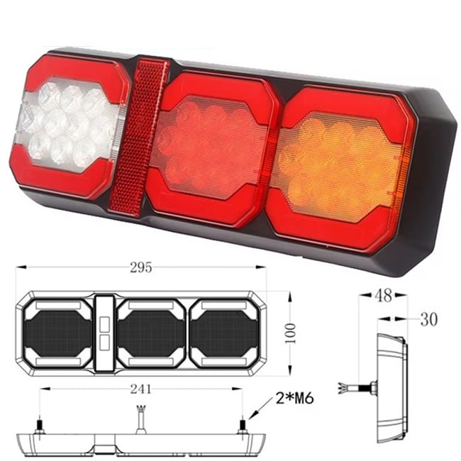 Set 2 lampi spate camion, remorca, trailer, cu led, tensiune 12-24V, IP66, functie pozitie / marsarier / semnalizare / stop frana, 295 x 100 mm