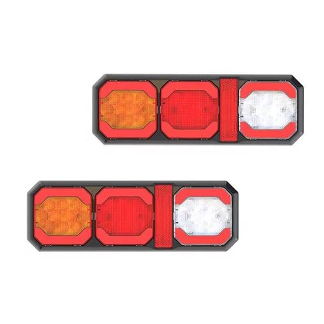 Set 2 lampi spate camion, remorca, trailer, cu led, tensiune 12-24V, IP66, functie pozitie / marsarier / semnalizare / stop frana, 295 x 100 mm