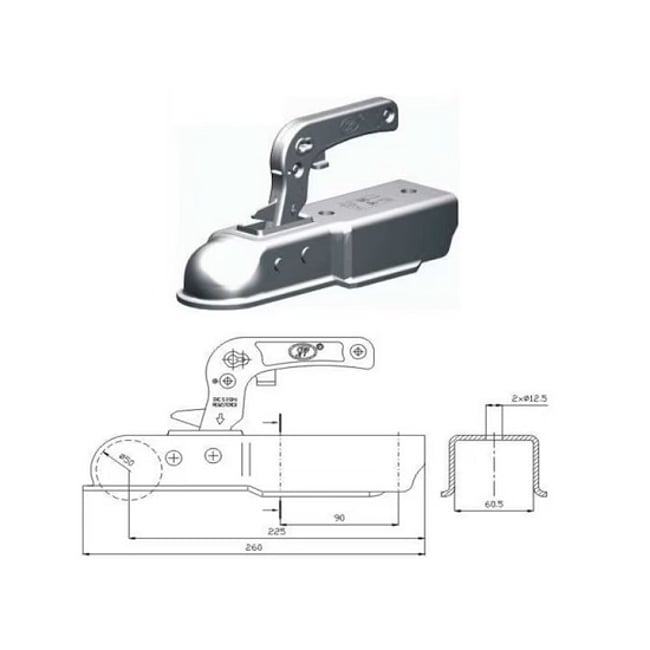 Cupla Remorca Patrata, Masa Maxima 1300Kg, Omologat E-mark ( E4 )