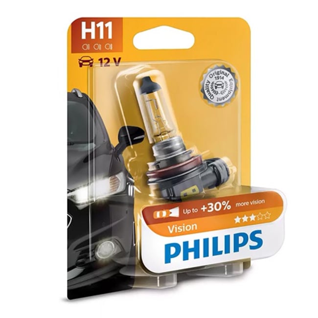 Bec auto cu halogen pentru far, Philips Vision H11, +30%, 12V, 55W