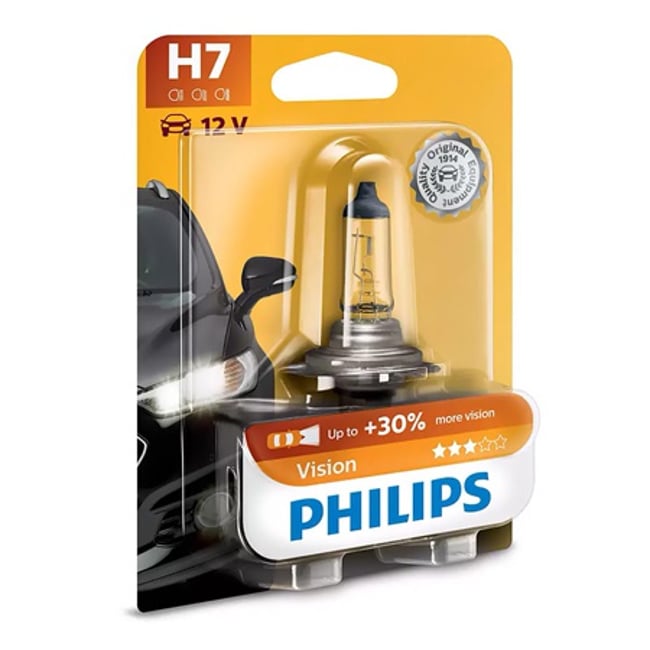 Bec auto cu halogen pentru far, Philips Vision H7, +30%, 12V, 55W