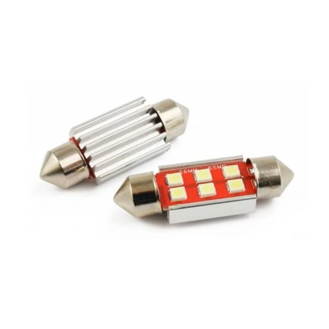 Set 2 becuri led auto, pentru numar inmatriculare, portbagaj, plafoniera, c5w, 12V, 39 mm, 6 led canbus, alb