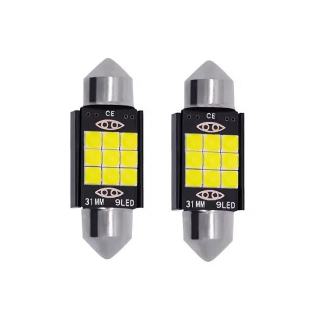 Set 2 becuri led auto, pentru numar inmatriculare, portbagaj, plafoniera, c5w, 12V, 31mm, 9 led canbus, alb