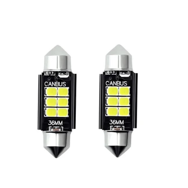 Set 2X Becuri Led Auto, Pentru Numar Inmatriculare, Portbagaj, Plafoniera, C5W, 12V, 36mm, 6 Led Canbus, Alb