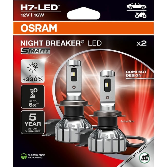 Set 2 becuri H7 led night breaker smart osram, omologate rar, + 330%12V, 16W, 12v