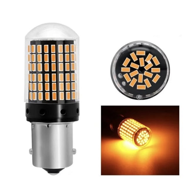 Set 2 becuri LED auto, PY21W BAU15S (1156) pentru pozitie america, 144SMD, lumina portocalie