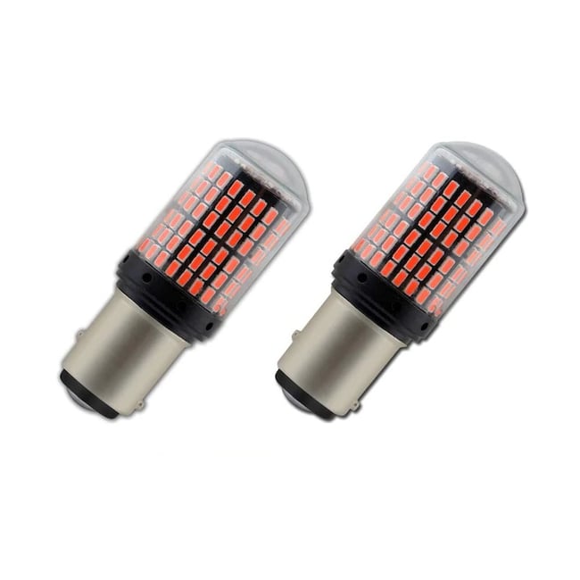 Set 2 becuri Led, BAY15D / 1157G, cu 2 faze P21/5w frana si pozitie,144 SMD 3014, culoare rosie, tensiune, 12v