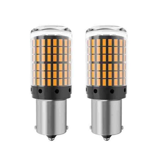 Set 2 becuri LED auto, PY21W BAU15S (1156) pentru pozitie america, 144SMD, lumina portocalie