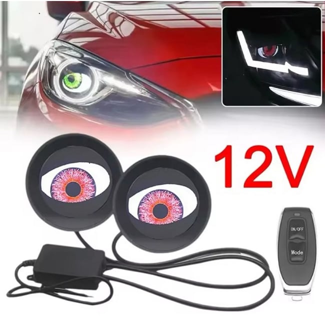 Set 2 lupe devil eyes cu display led 3 inch, control prin telecomanda, 8 moduri de iluminare, retrofit faruri sau proiectoare, compatibile cu diverse modele auto, rezistenta IP67