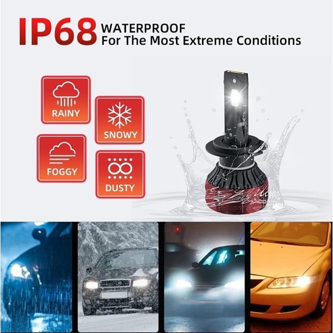 Set 2 Becuri Auto, Led H7 cu ventilator, 200w, 20000lm, IP68, 6000k, 9-16V, long life, canbus