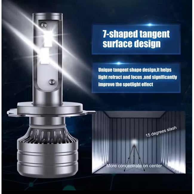 Set 2 Becuri Led Auto, H4, cu ventilator, 180w, 16000lm, Plug & Play, IP68, 6000k, 12V, canbus