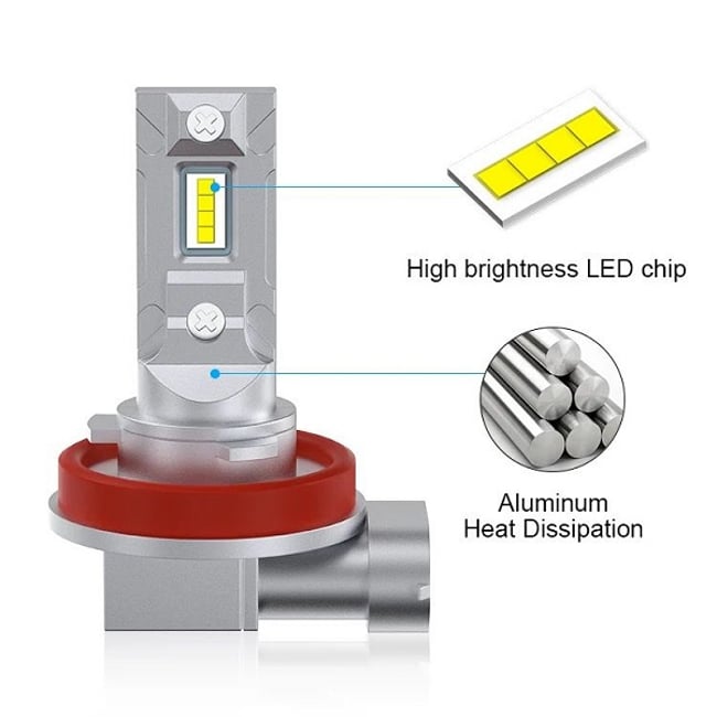Set 2 Becuri Led Auto, H11, 120W, Lumina Alb-Rece, 15.000 Lumeni, 6000K