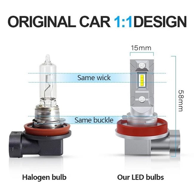 Set 2 Becuri Led Auto, H11, 120W, Lumina Alb-Rece, 15.000 Lumeni, 6000K