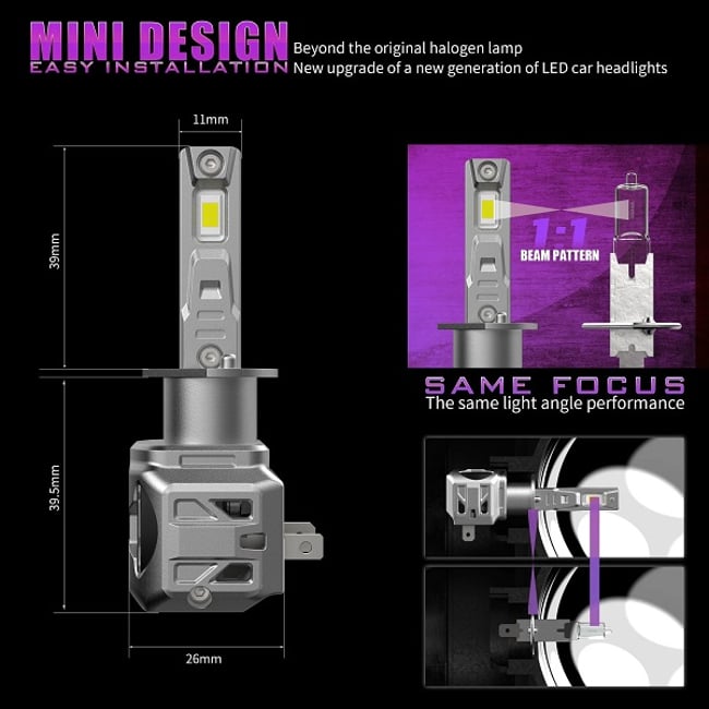 Set 2 Becuri Auto, Led H7 cu ventilator, 180w, 24000lm, IP68, 6000k, 9-32V