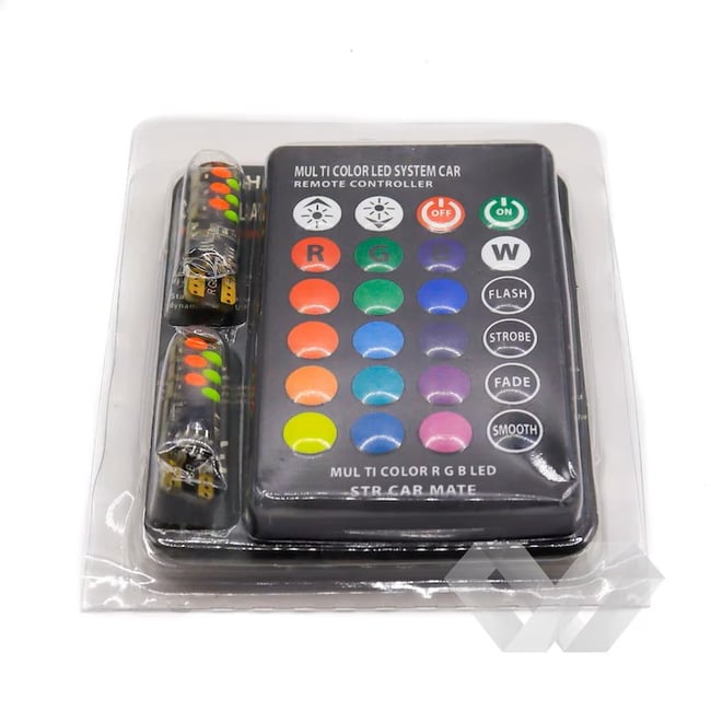 Set 2 Becuri LED RGB Auto, Cu Telecomanda, Invelis Silicon, Soclu T10, 12V, 6W