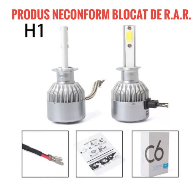 Set 2 Becuri LED Auto H1, C6, 6000K, 36 W, 3800 Lumeni