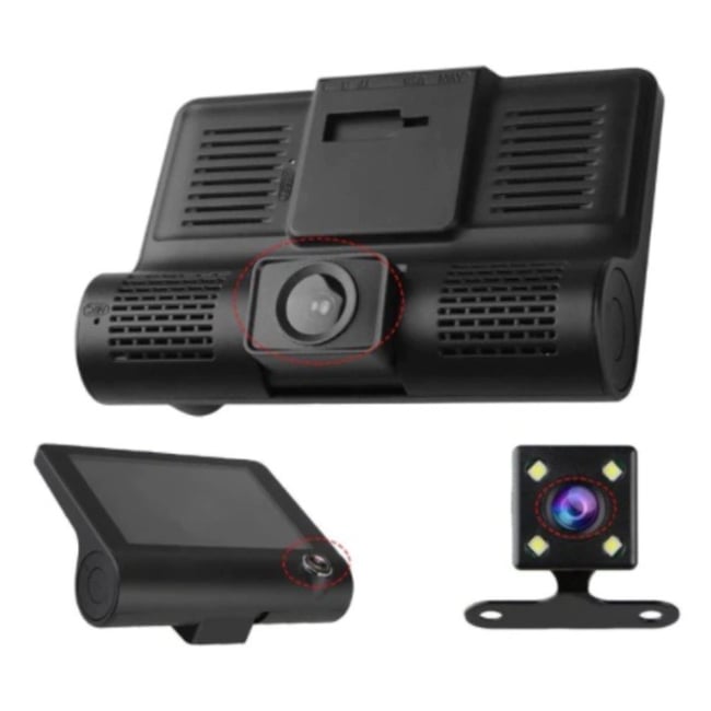 Camera Video Auto, DVR, Tripla, Full-HD, 3 Camere - Fata/Spate/Interior, Display 4 Inch, G Senzor, 170 grade