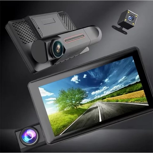 Camera Auto DVR, 3 camere, video Full HD 1080P, Display 4", G-Sensor, unghi 170 grade, 5mp