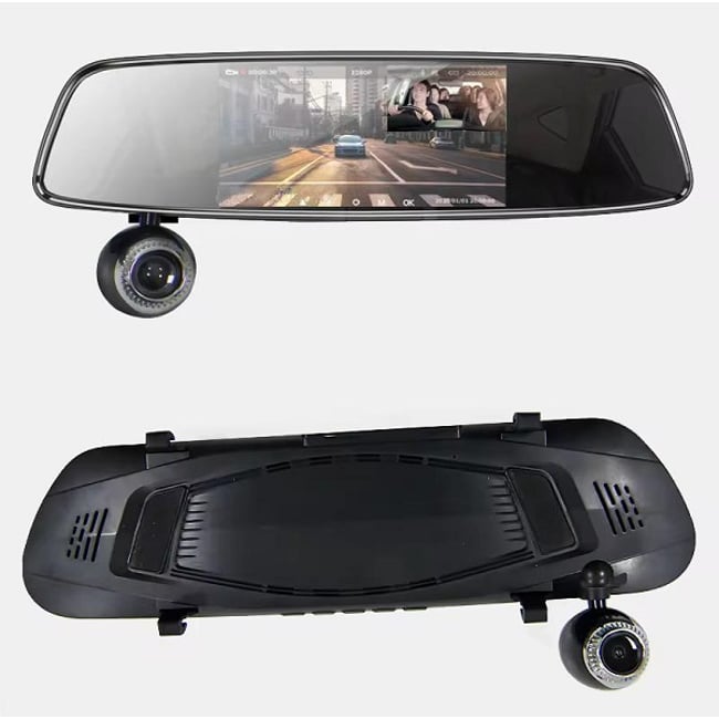 Camera auto DVR, dubla FullHd, tip oglinda, unghi vizualizare frontal 170 grade, marsarier 120 grade, alimentare Mini USB, detectie miscare, loop record, lentile 17mm