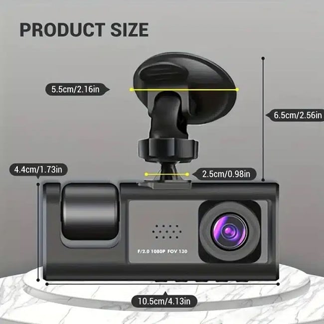Camera Auto DVR, 3 camere, video Full HD 1080, display 2", G-Sensor, unghi 170 grade, lentila profesionala 6G ultra