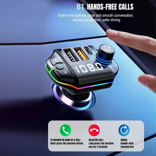 Modulator FM Auto Bluetooth 5.0, Incarcator Auto Tip C / USB QC 3.0, Incarcare Rapida, USB 2.0, MP3 Player, Handsfree,FM, LED RGB