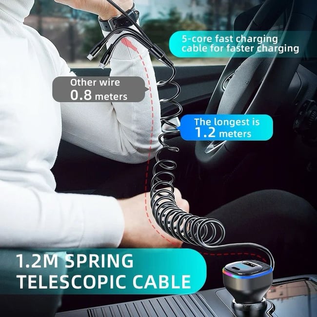 Modulator Auto Fm, Bluetooth 5.0, 3in1 Type C, Lightning, Micro USB, Incarcare Rapida, Rainbow Led