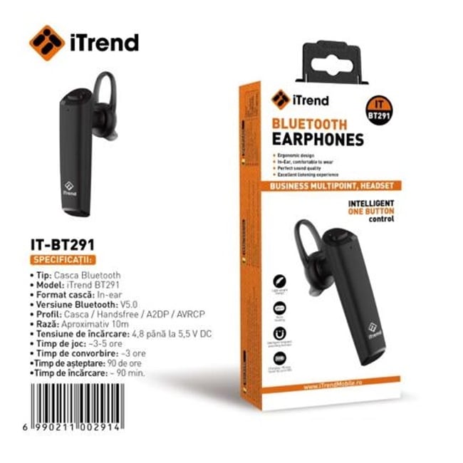 Casca bluetooth versiunea 5, gama business, iTrend BT291, neagra