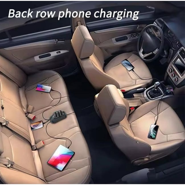 Modulator Auto Fm bluetooth + extensie incarcator, 12V, 2X type-C PD 15W, 3X USB 3.1, incarcare rapida, indicator led rgb, negru carbon