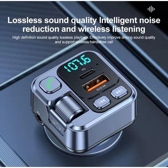 Modulator Auto Fm, bluetooth, 12-24V, 1X type C, PD 20W, 1X USB-A, incarcare rapida, negru