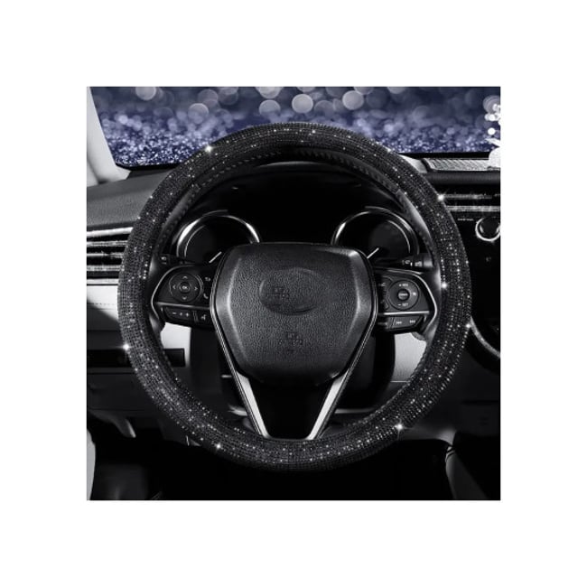 Husa Volan, Imitatie Piele Si Cristale Negre, Marime M, 37-39cm