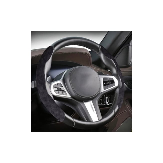 Set 2 ornamente volan, finisaj alcantara negru, dimensiune universala