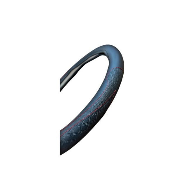 Husa volan imitatie piele, marimea 37-39cm, M, culoare neagra, cusatura rosie