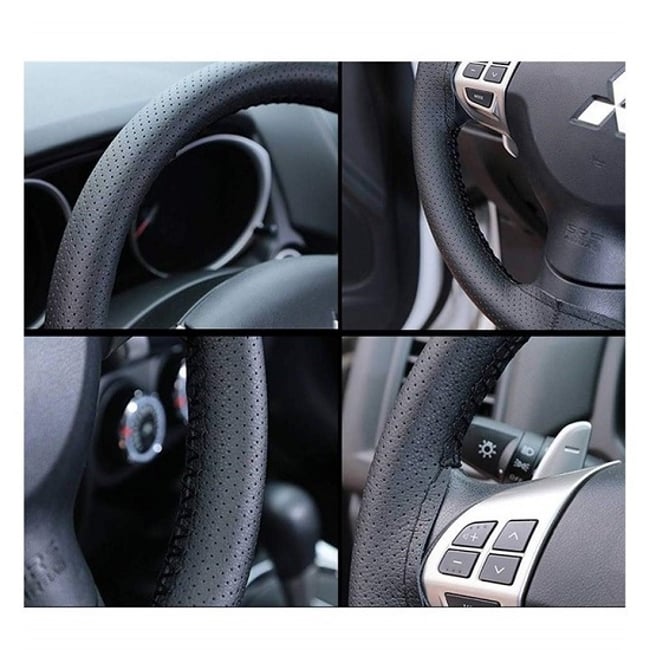 Husa Volan Cu Ac si Ata, Piele Ecologica, Marime: M, Cusatura Neagra, Perforata, Universala