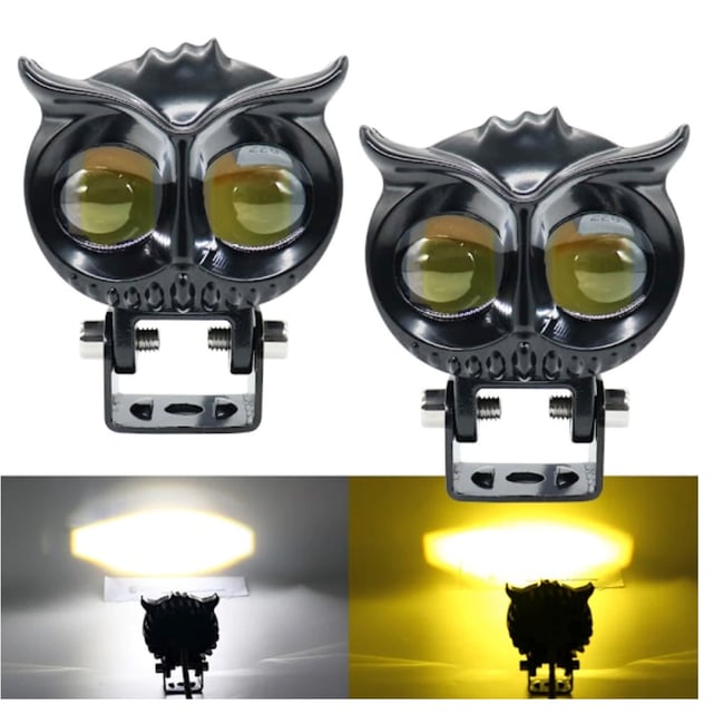 Proiector led Off-Road, moto, ATV cu lupa 50W, 12V - 24V, model bufnita, 2 faze alb si galben