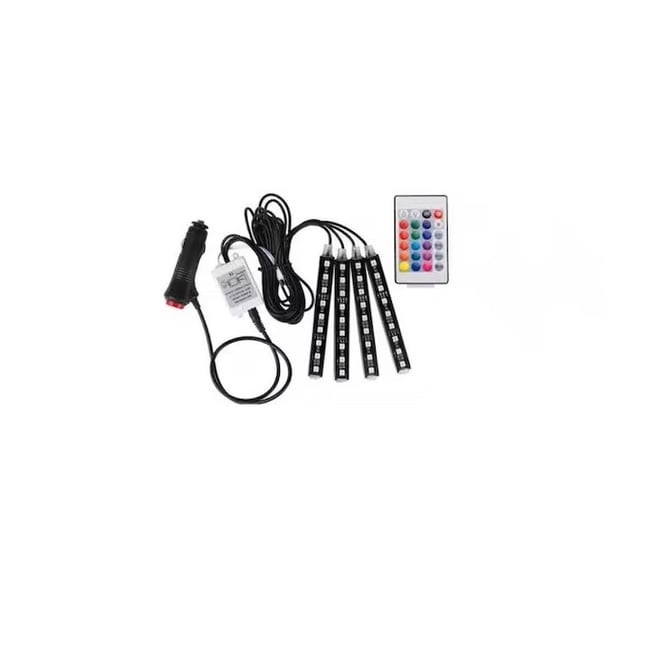 Kit Iluminare Ambientala Auto LED RGB, Interior, 4 benzi, Senzor Muzica, Multicolor, 12V, Cu Telecomanda